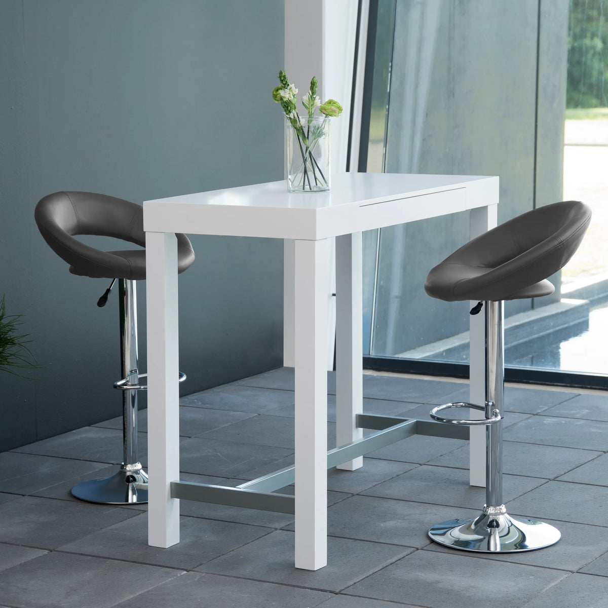 Plump Dark Grey Swivel Bar Stool with Open Back