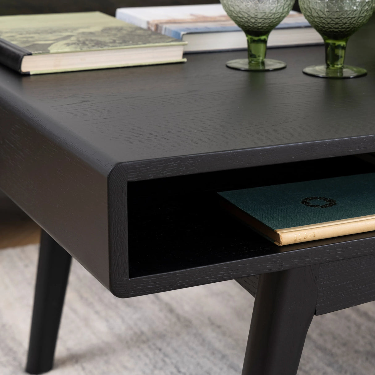 Marte Coffee Table with Open Shelf in Black 130x50cm