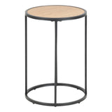 Seaford Black Metal Small Round Side Table with Oak Top