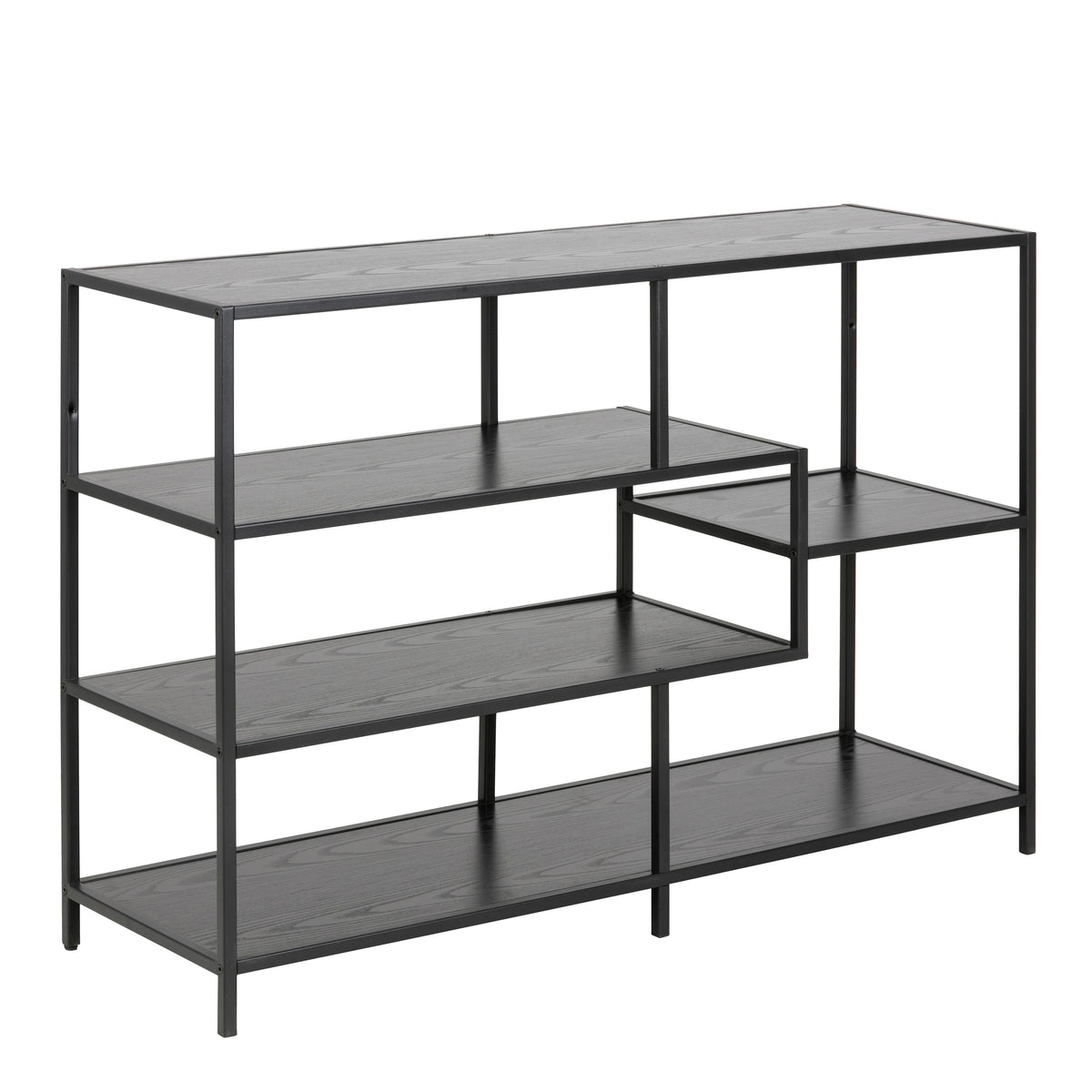 Seaford Wide Bookcase in Black with Oak Shelves