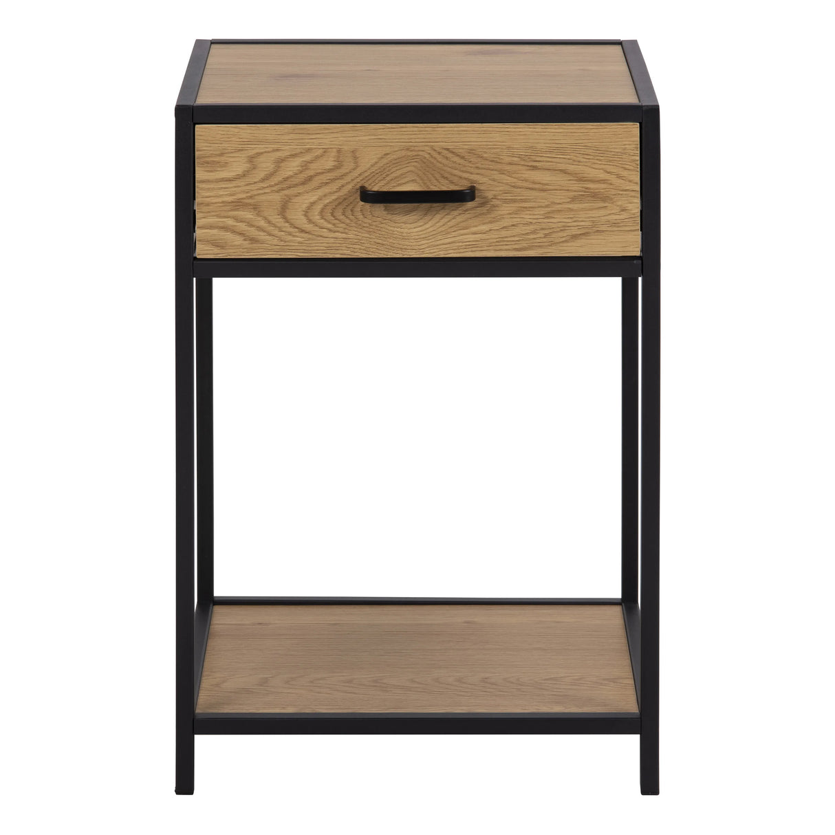 Seaford Bedside Table with 1 Drawer in Black & Oak