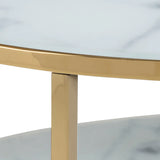 Alisma Round Coffee Table with White Crystal Clear Marble Glass Top & Gold Legs