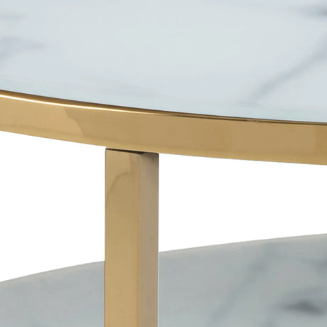 Alisma Round Coffee Table with White Crystal Clear Marble Glass Top & Gold Legs