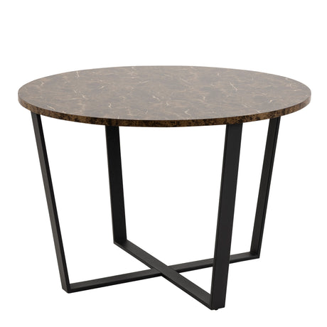 Amble Round Dining Table with Brown Marble Melamine Top & Black Legs 110x75cm