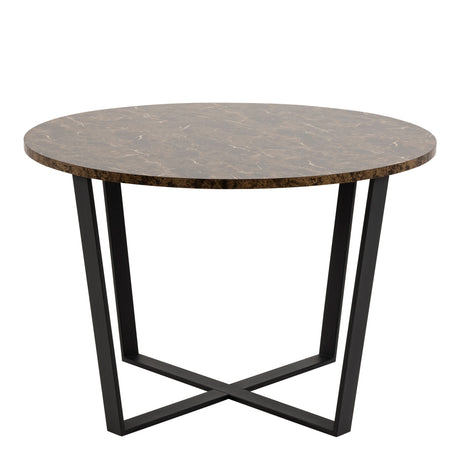 Amble Round Dining Table with Brown Marble Melamine Top & Black Legs 110x75cm