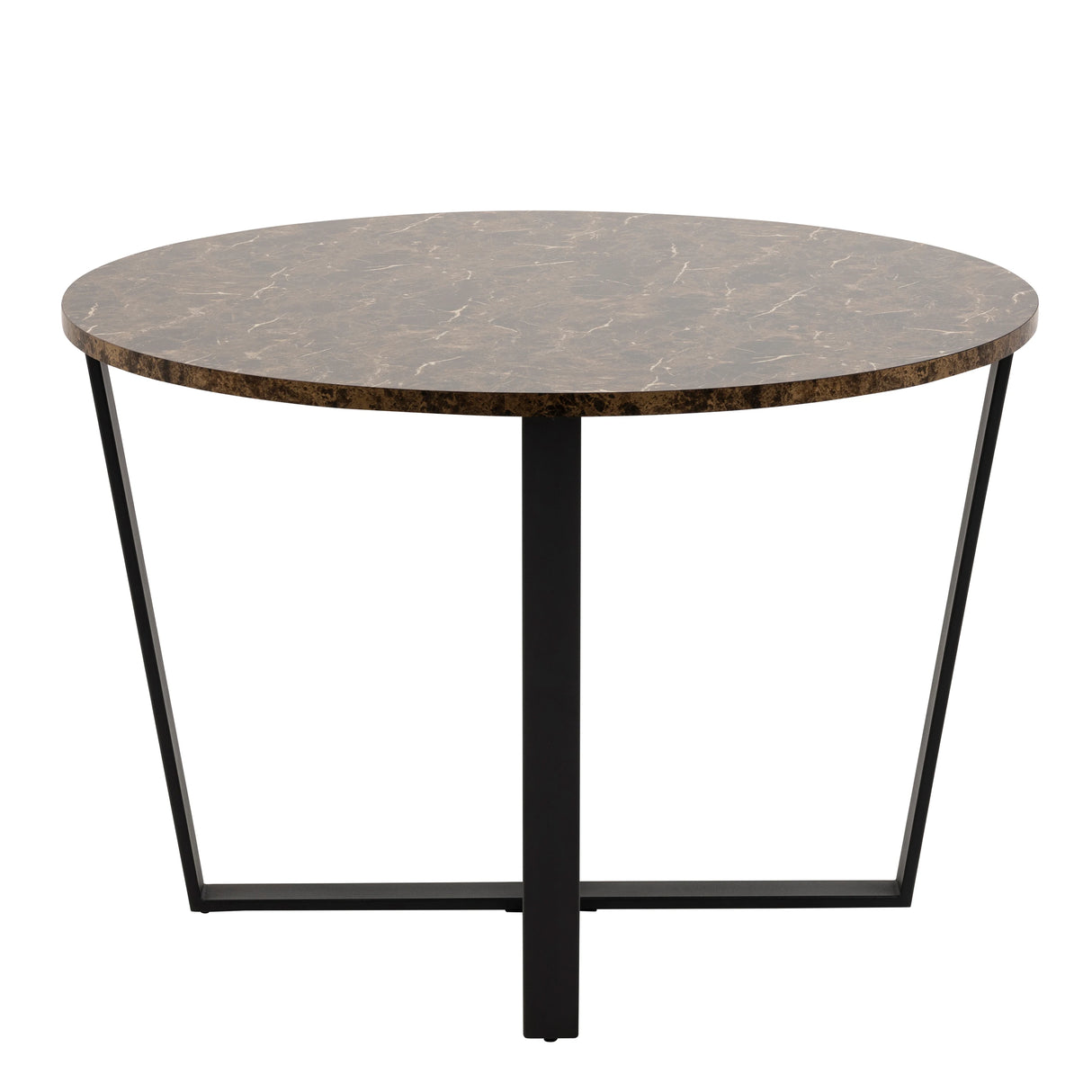 Amble Round Dining Table with Brown Marble Melamine Top & Black Legs 110x75cm