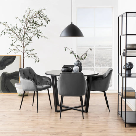Amble Round Dining Table with Black Marble Melamine Top & Black Legs 110x75cm