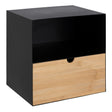 Joliet 1 Drawer Wall Mounted Bedside Table in Black and Bamboo