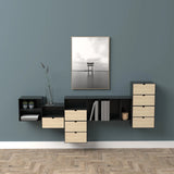 Joliet 1 Drawer Wall Mounted Bedside Table in Black and Bamboo