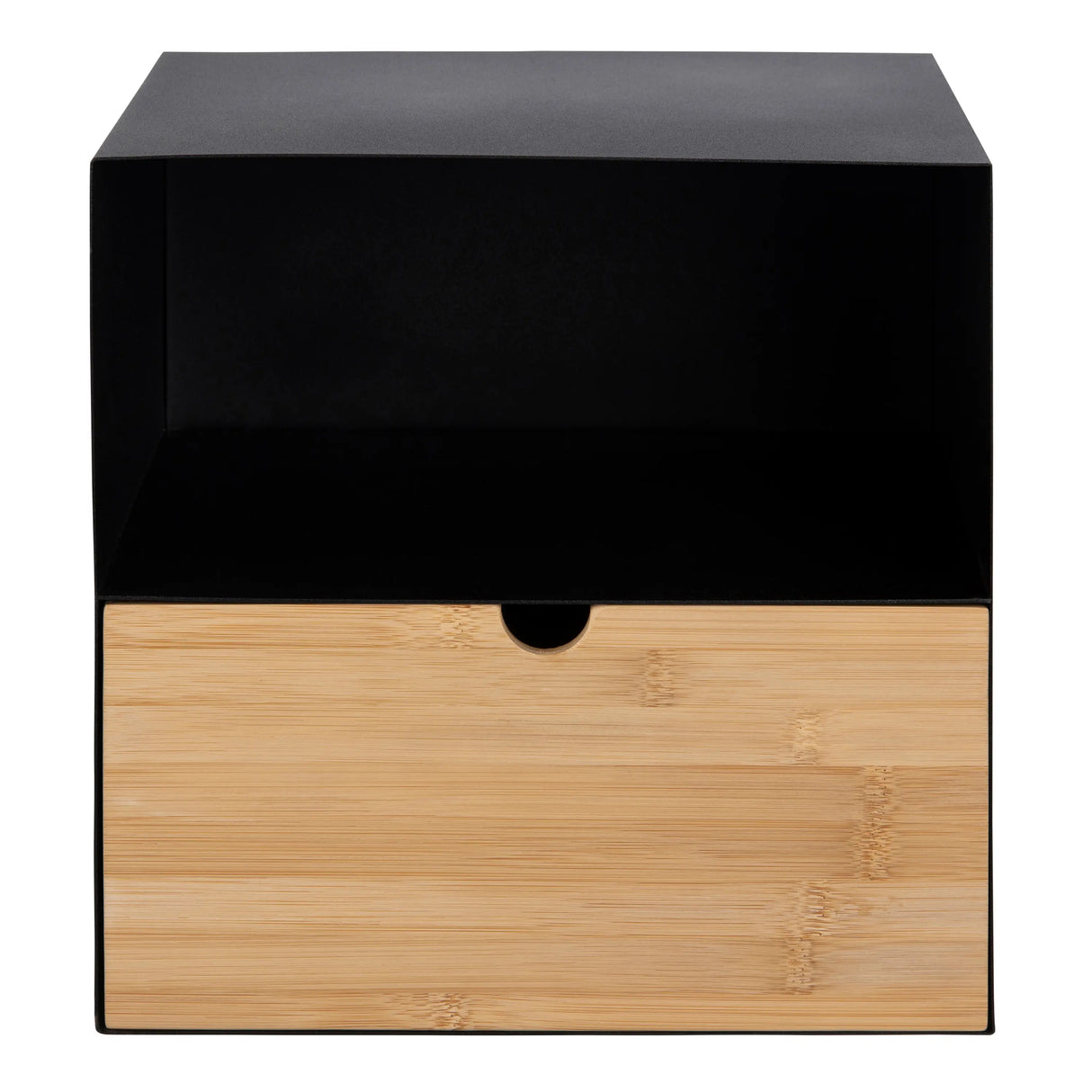 Joliet 1 Drawer Wall Mounted Bedside Table in Black and Bamboo