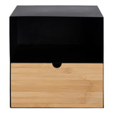 Joliet 1 Drawer Wall Mounted Bedside Table in Black and Bamboo