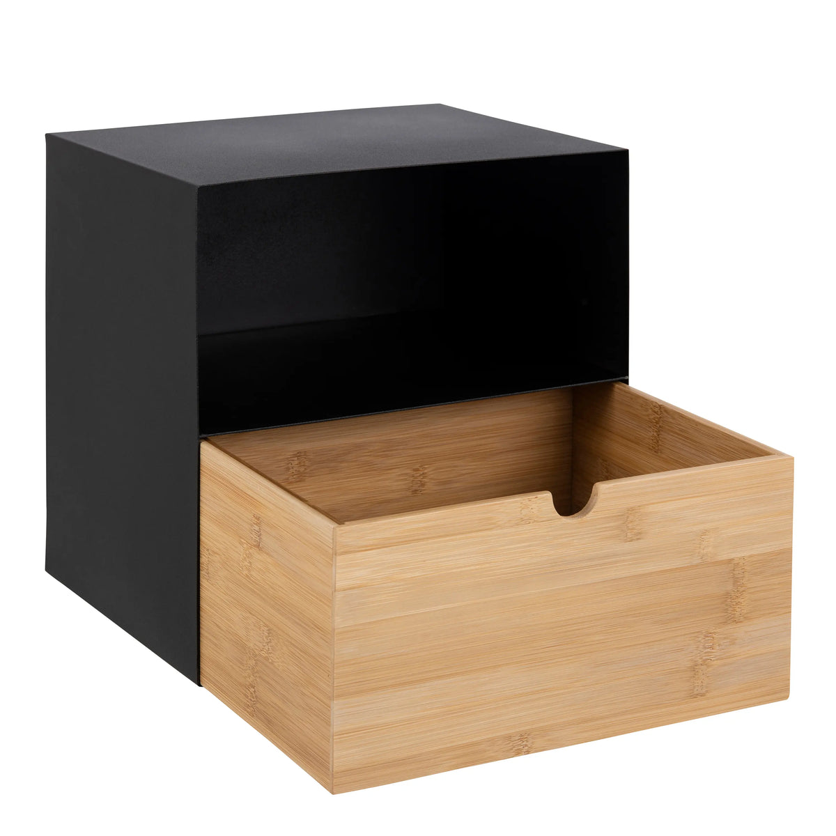 Joliet 1 Drawer Wall Mounted Bedside Table in Black and Bamboo