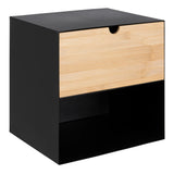 Joliet 1 Drawer Wall Mounted Bedside Table in Black and Bamboo
