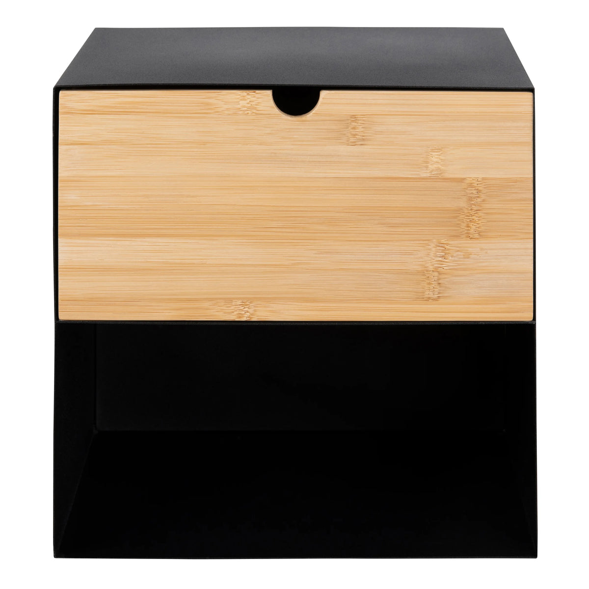 Joliet 1 Drawer Wall Mounted Bedside Table in Black and Bamboo