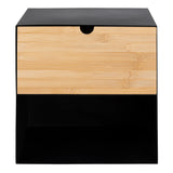 Joliet 1 Drawer Wall Mounted Bedside Table in Black and Bamboo