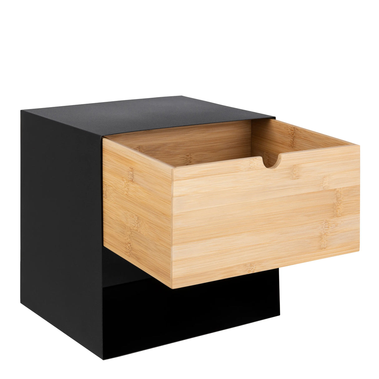 Joliet 1 Drawer Wall Mounted Bedside Table in Black and Bamboo
