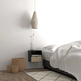 Joliet 1 Drawer Wall Mounted Bedside Table in Black and Bamboo