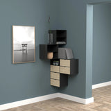 Joliet 1 Drawer Wall Mounted Bedside Table in Black and Bamboo