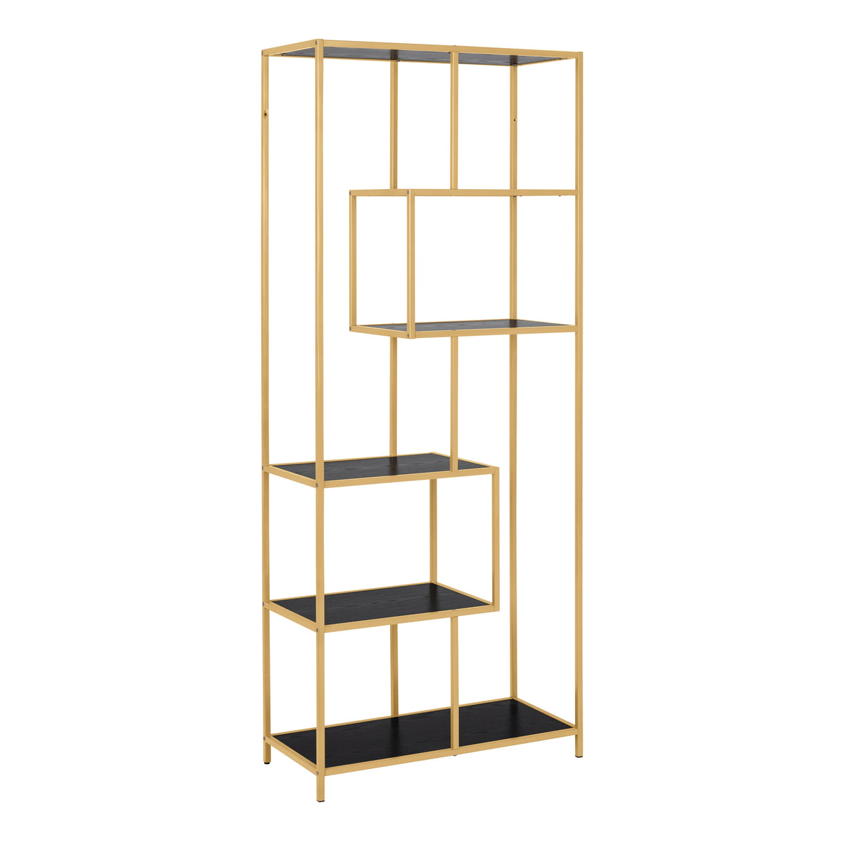 Seaford Tall Gold Metal Bookcase with 5 Black Shelves