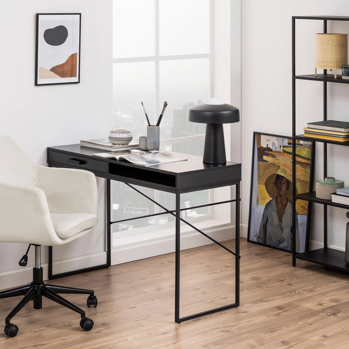 Seaford 1 Drawer Desk in Ash Black