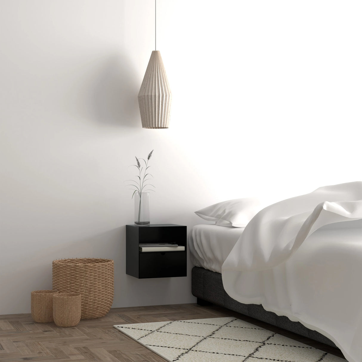 Joliet 1 Drawer Wall Mounted Bedside Table in Black