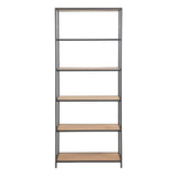 Seaford Tall Black Metal Bookcase with 5 Shelves in Oak