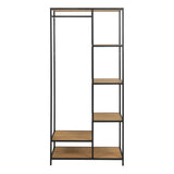 Seaford Black Metal Clothes Rack with 5 Oak Shelves