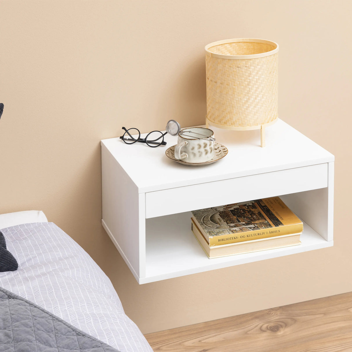 Cholet Square Bedside Table with 1 Drawer in White
