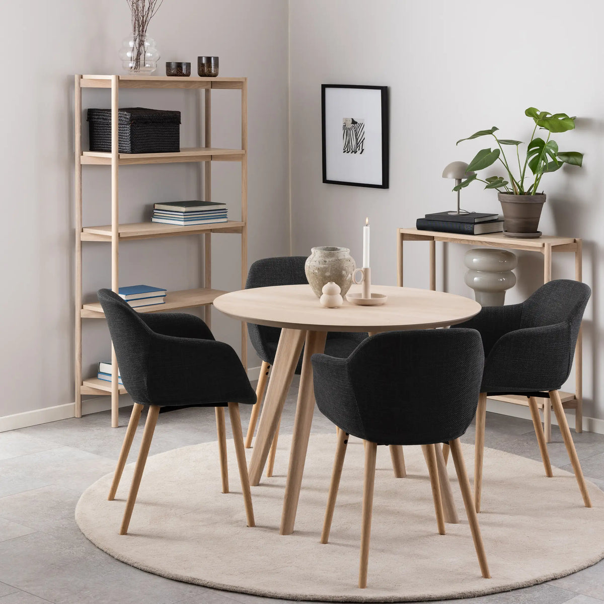 Townsville Round Dining Table in White and Oak 100x75cm