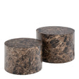 Dice Round Coffee Table Set of 2 in Brown Marble and Delhi Rough Paper