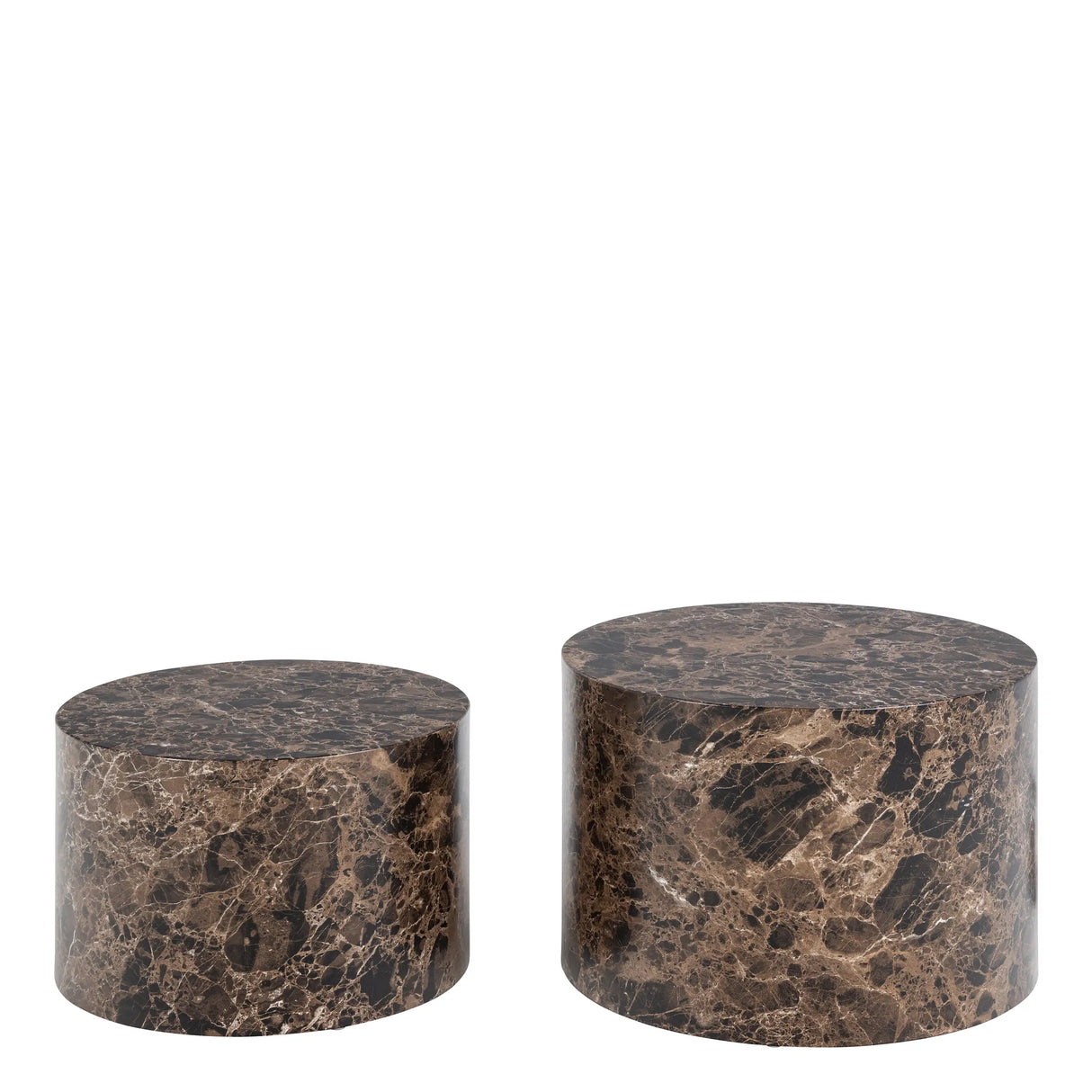 Dice Round Coffee Table Set of 2 in Brown Marble and Delhi Rough Paper