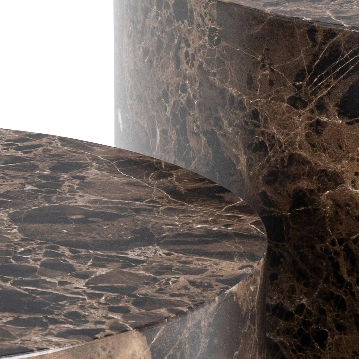 Dice Round Coffee Table Set of 2 in Brown Marble and Delhi Rough Paper