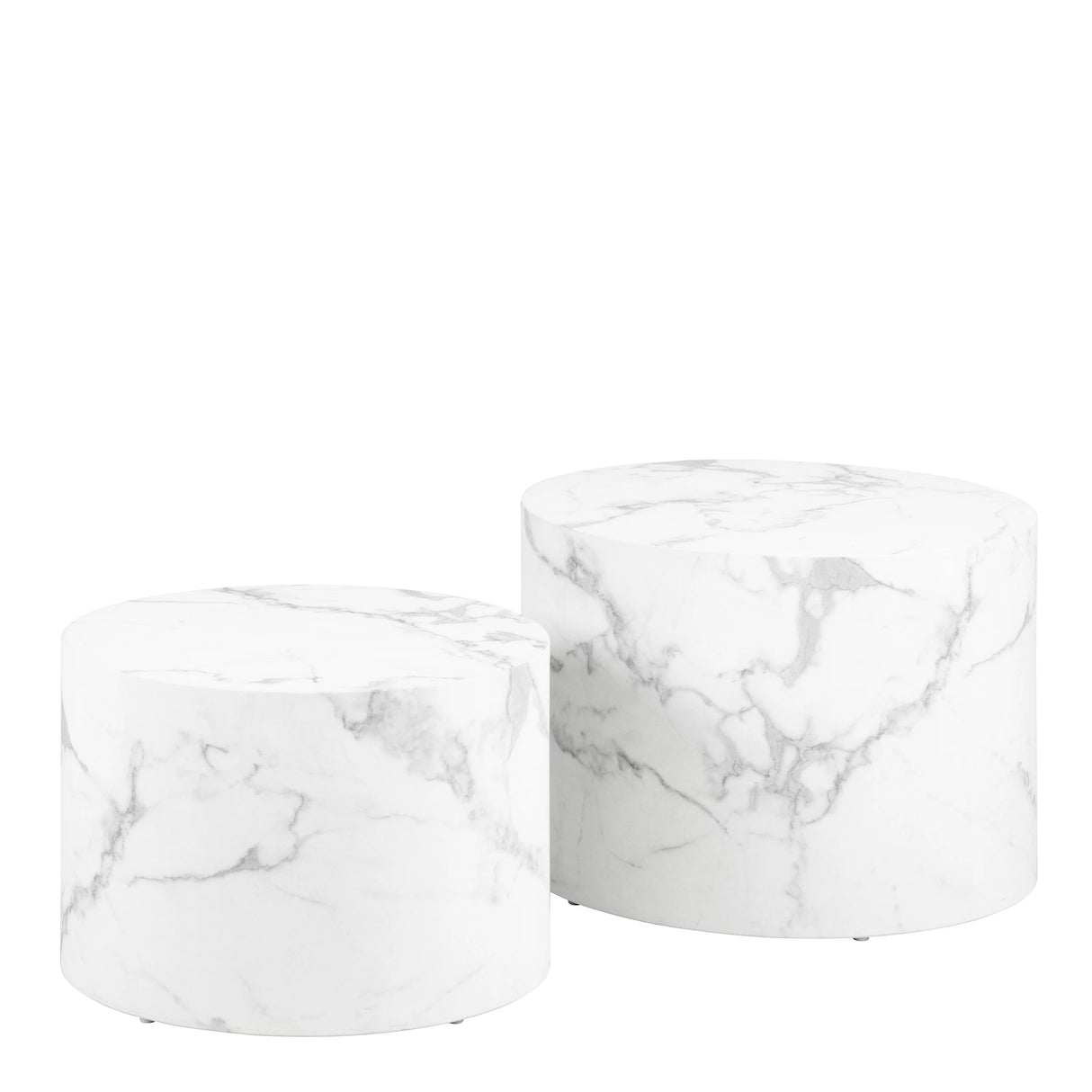 Dice Round Coffee Table Set of 2 in White Marble and Carrara Rough Paper