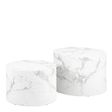 Dice Round Coffee Table Set of 2 in White Marble and Carrara Rough Paper