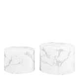 Dice Round Coffee Table Set of 2 in White Marble and Carrara Rough Paper