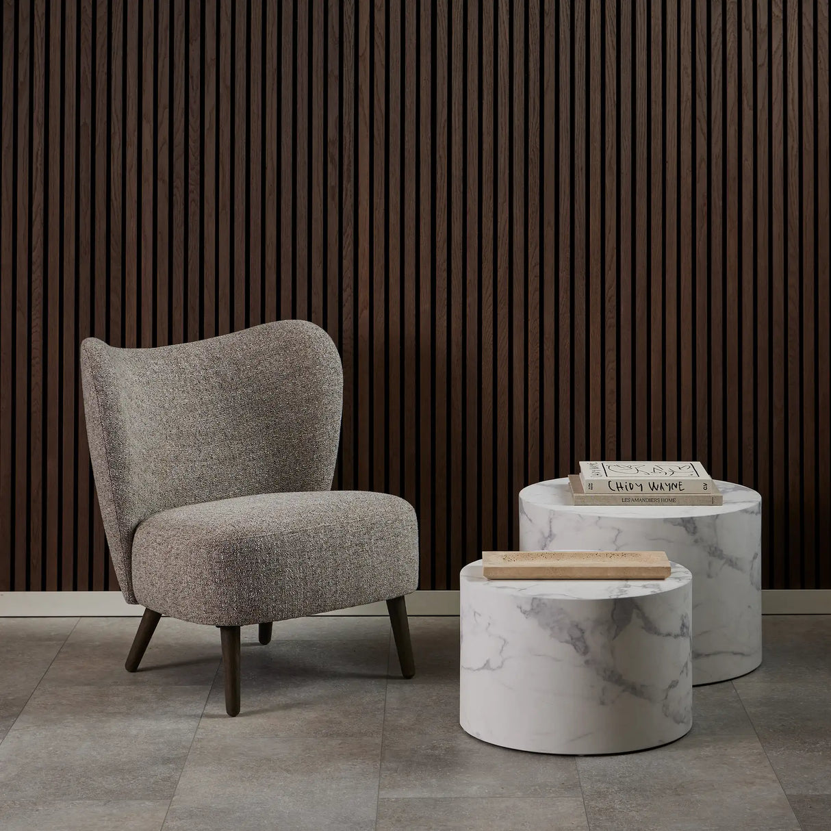 Dice Round Coffee Table Set of 2 in White Marble and Carrara Rough Paper