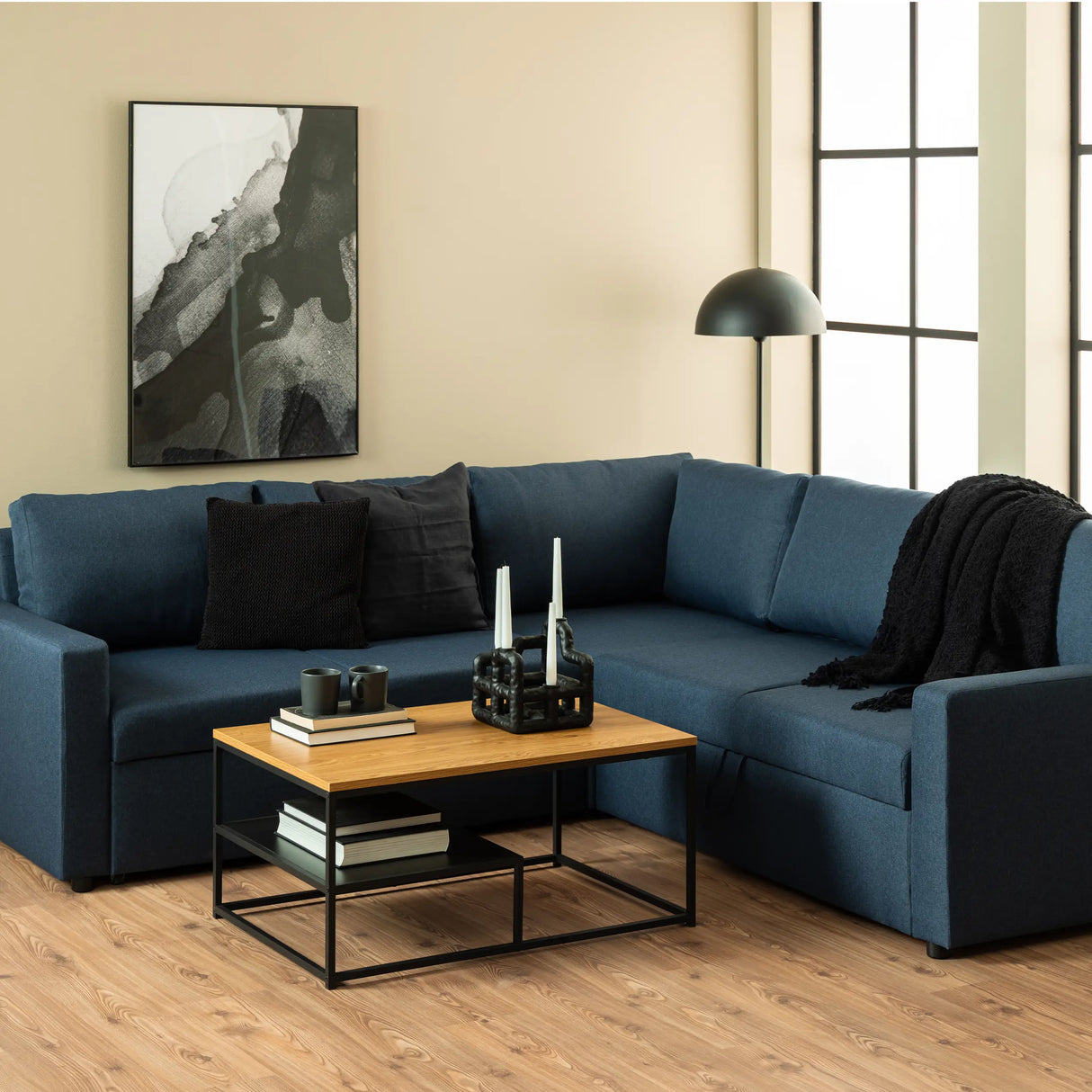 Gila Coffee Table with Open Shelf in Oak & Black