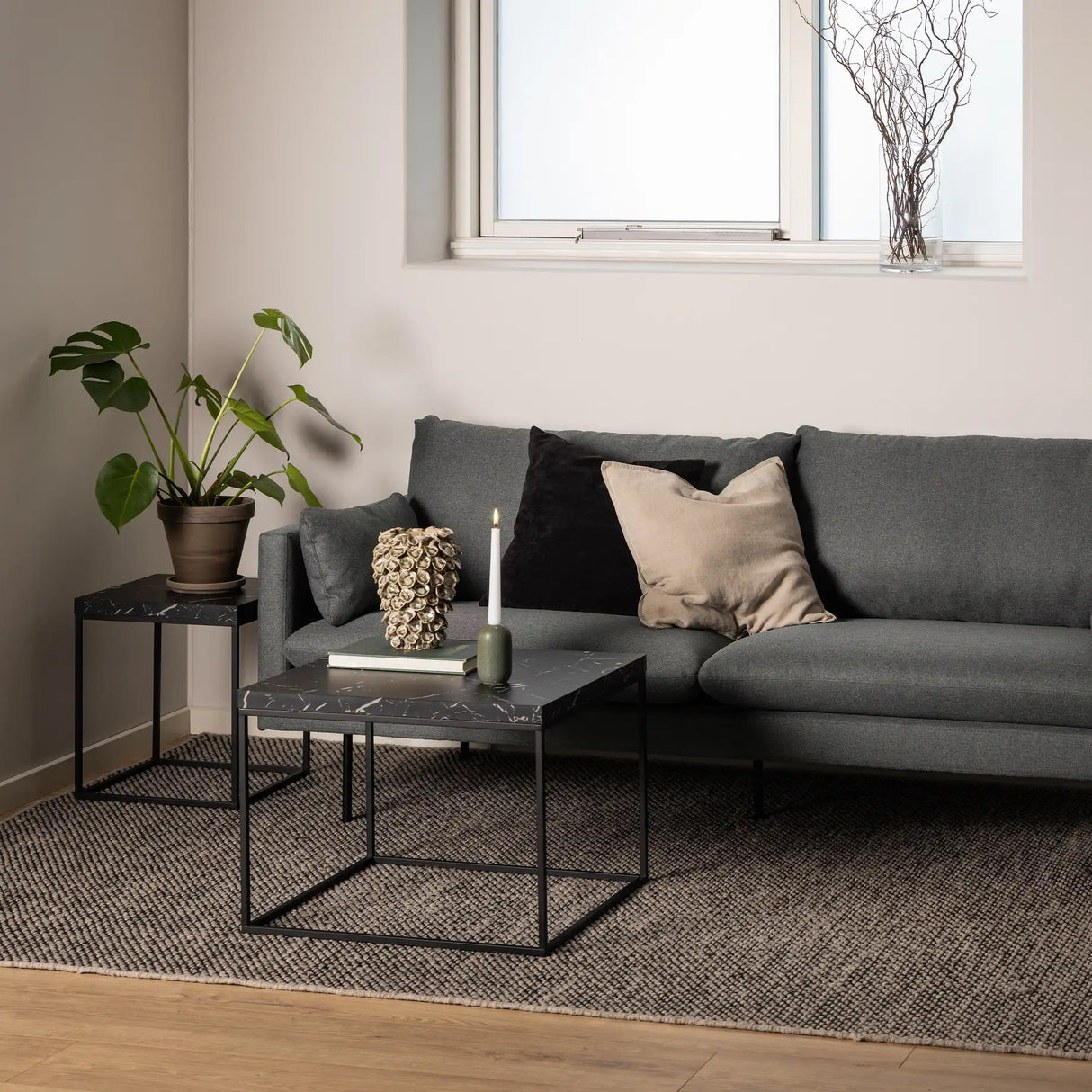 Barossa Coffee Table with Black Marble Marquina Top & Black Steel Base 60cm