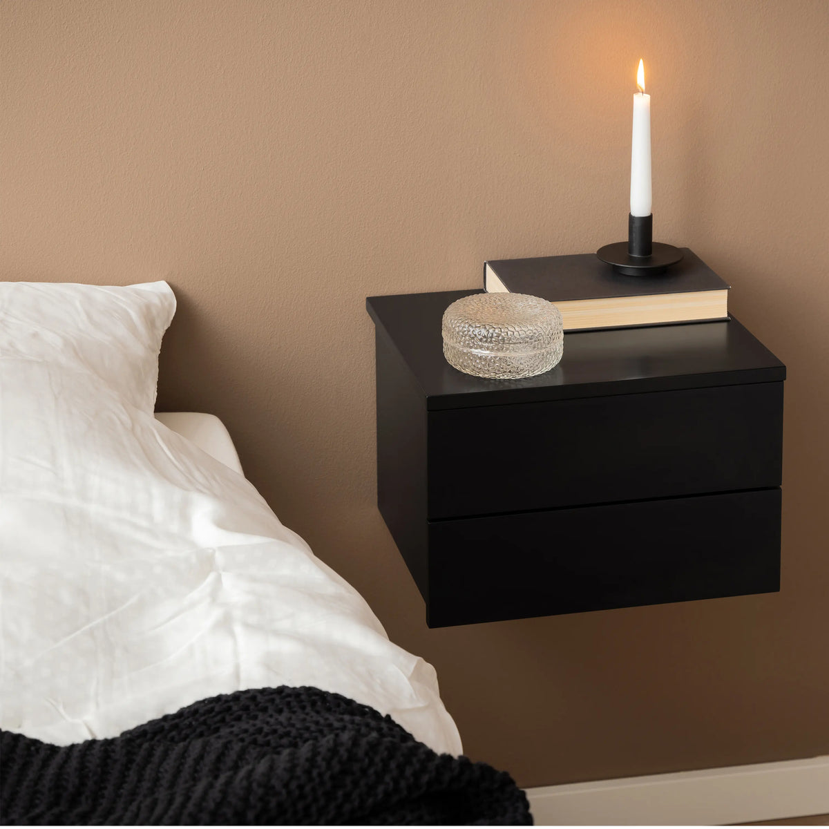 Avignon Bedside Table with 2 Drawers in Black