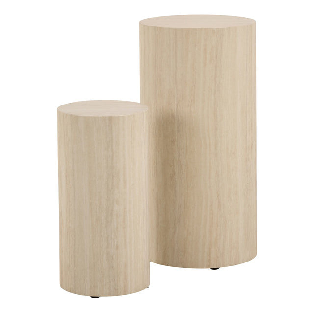 Dice Round Pedestal Set of 2 in Travertine Rough Paper