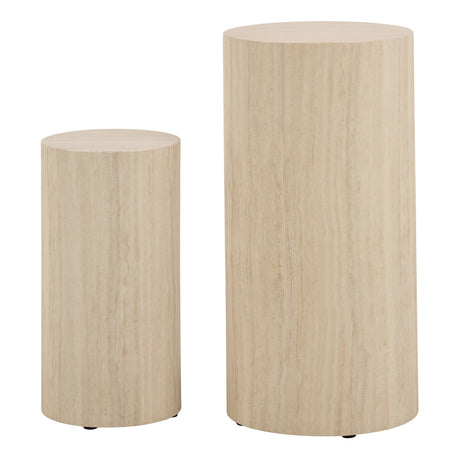 Dice Round Pedestal Set of 2 in Travertine Rough Paper
