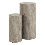Dice Round Pedestal Set of 2 in Grey Marble and River Rough Paper