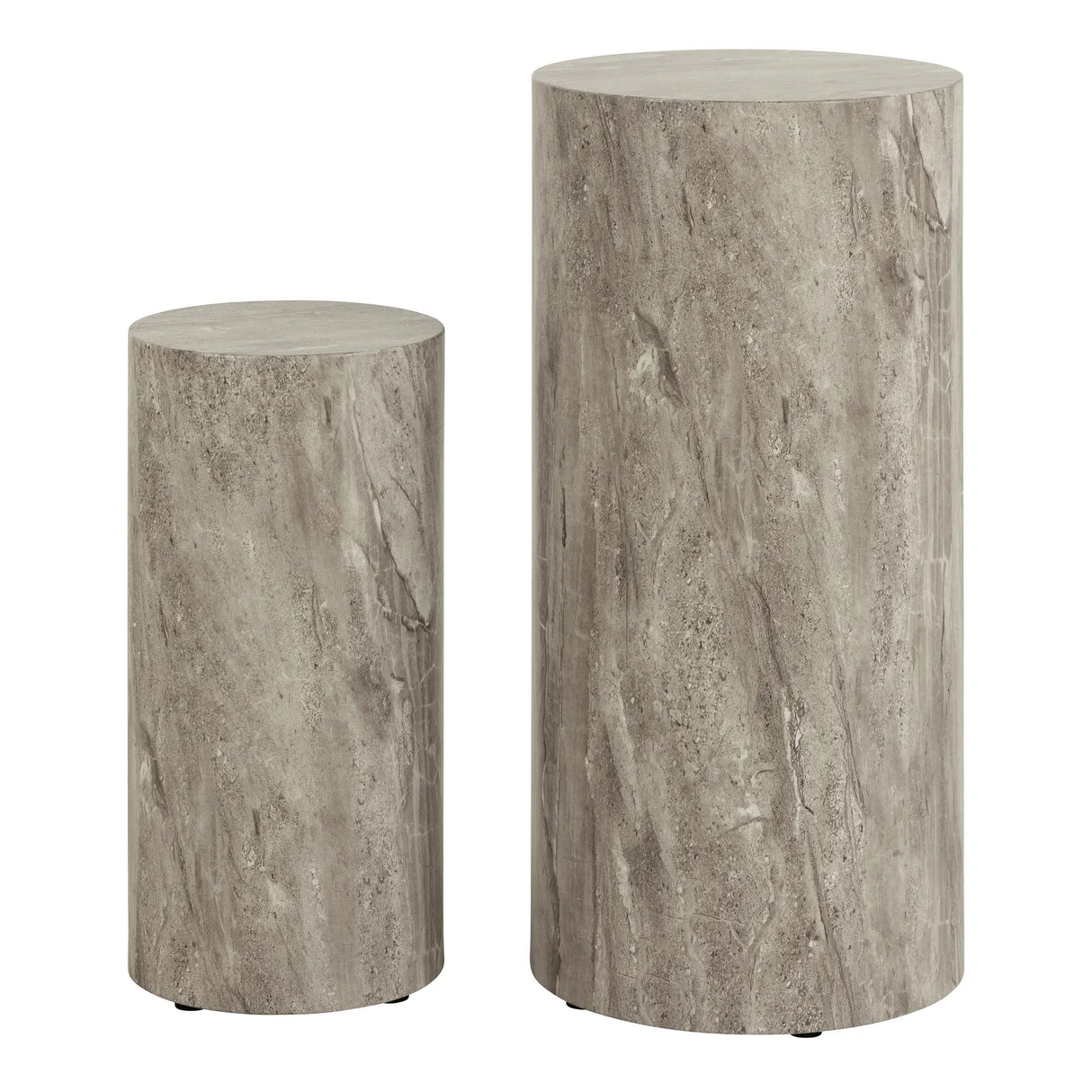 Dice Round Pedestal Set of 2 in Grey Marble and River Rough Paper