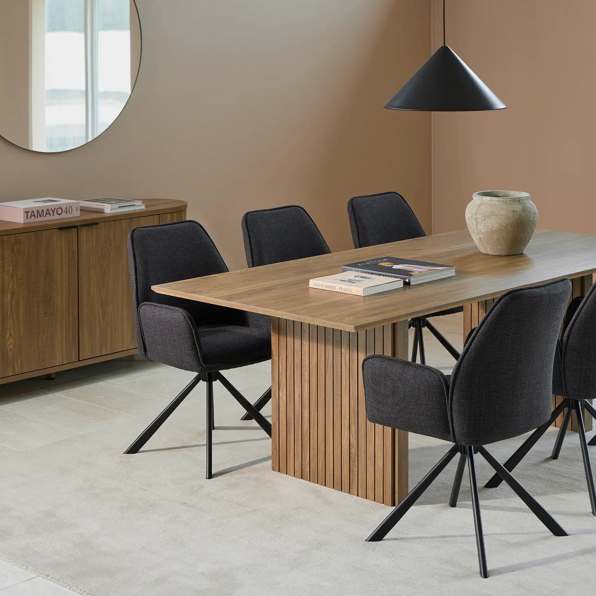 Glenda Dining Chair with Armrest and Swivel in Grey