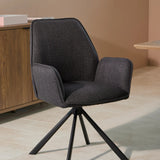 Glenda Dining Chair with Armrest and Swivel in Grey