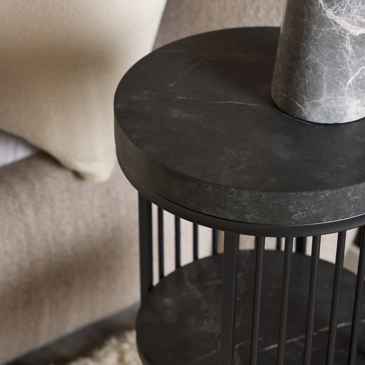 Strington Round Bedside Table 1 Shelf in Matt Black