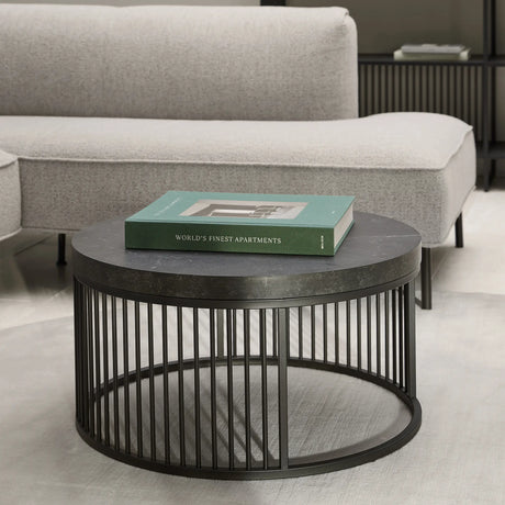 Strington Round Coffee Table in Matt Black 65x35cm