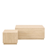 Dice Square and Rectangular Coffee Table Set of 2 in Travertine Rough Paper Effect