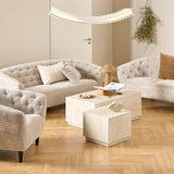 Dice Square and Rectangular Coffee Table Set of 2 in Travertine Rough Paper Effect