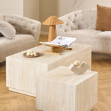 Dice Square and Rectangular Coffee Table Set of 2 in Travertine Rough Paper Effect